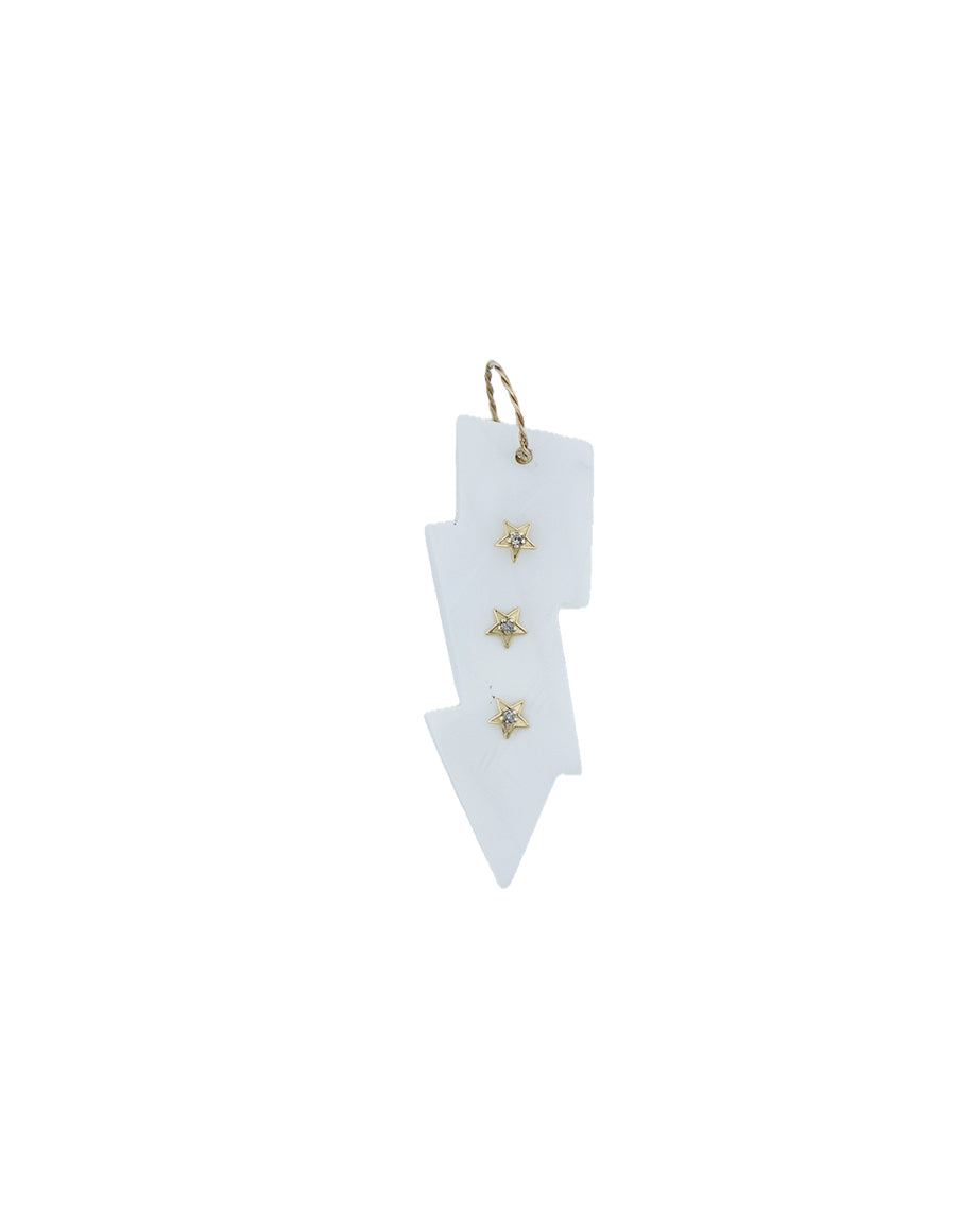 14K Gold Star Studded White Opal Lightning Bolt Pendant
