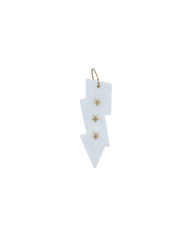 14K Gold Star Studded White Opal Lightning Bolt Pendant