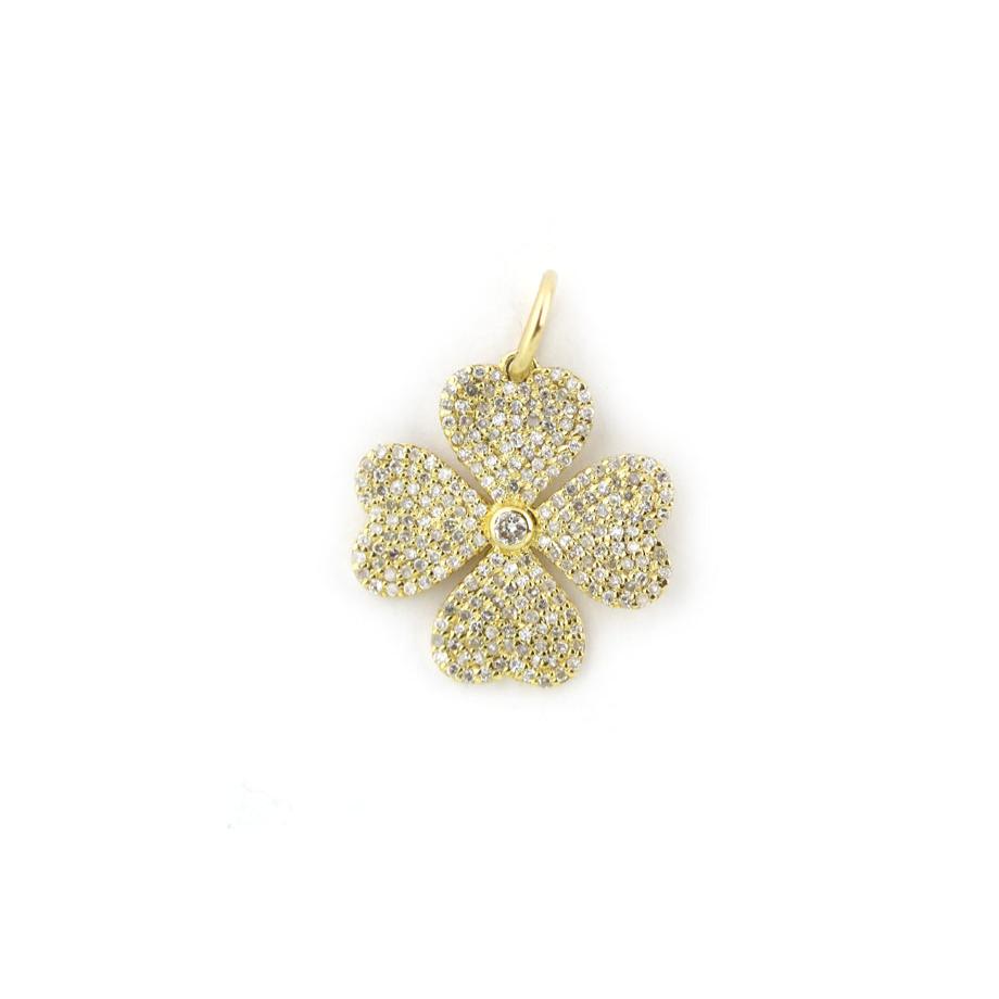 14K Gold Pave Diamond Four Leaf Clover Charm