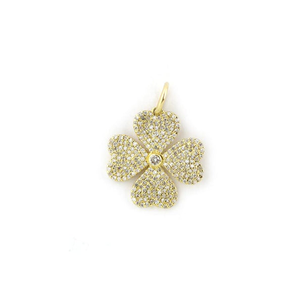 14K Gold Pave Diamond Four Leaf Clover Charm