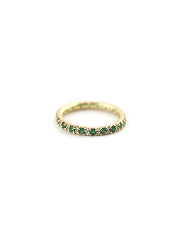 14K Gold Alternating Emerald Diamond Eternity Ring