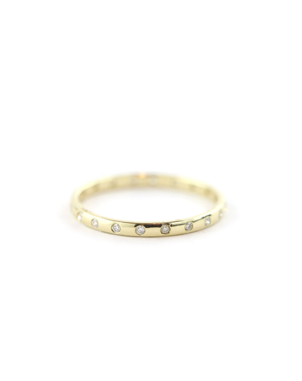 14K Gold Thin Dotted Diamond Band