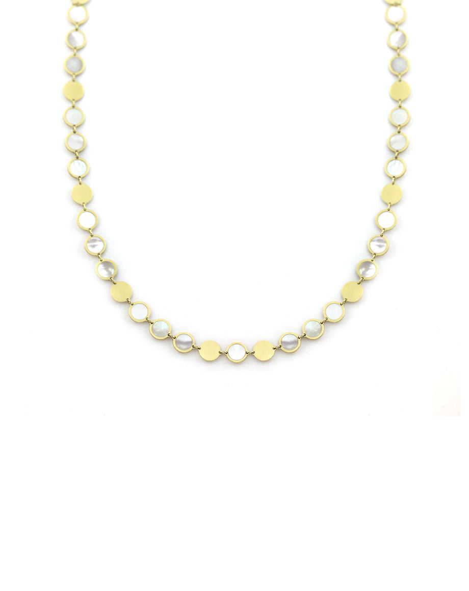14K Gold Alternating Circle Mother of Pearl Inlay Disco Chain
