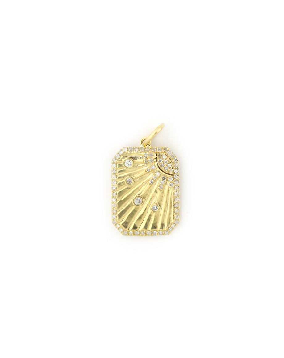 14K Gold Rays of Light Dog Tag Charm