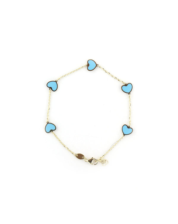 14K Gold Turquoise Heart Station Bracelet