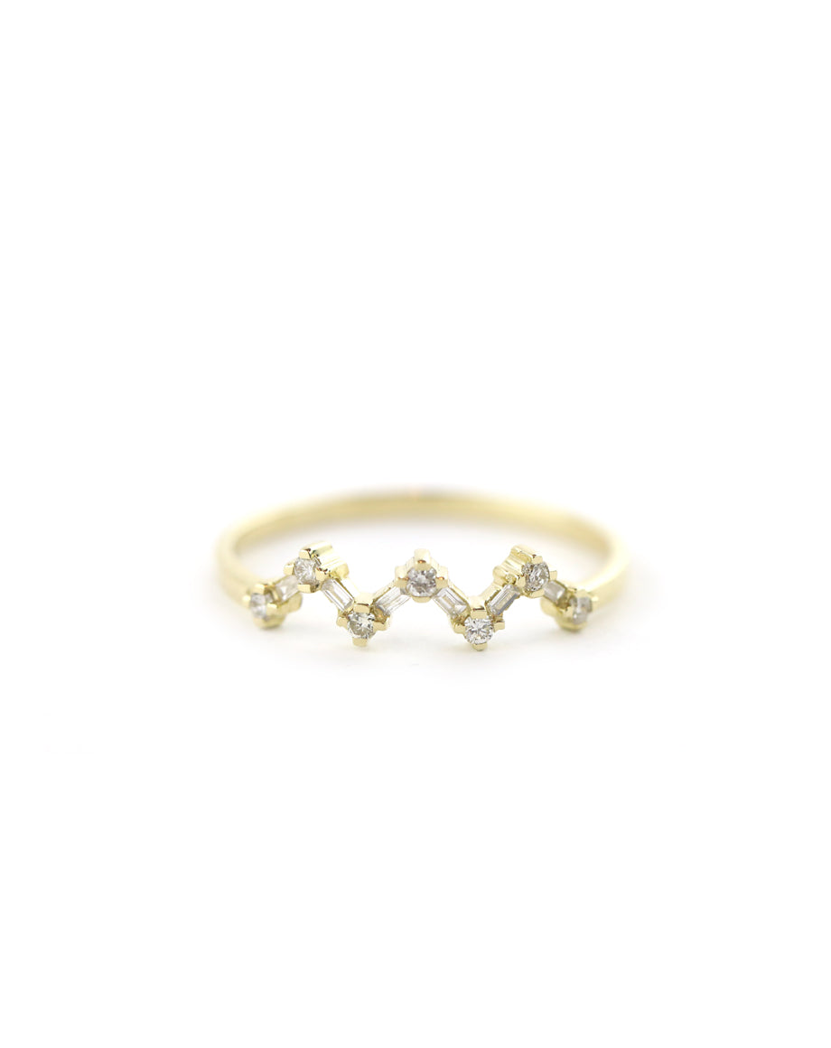 14K Gold Diamond Zig Zag Baguette Ring