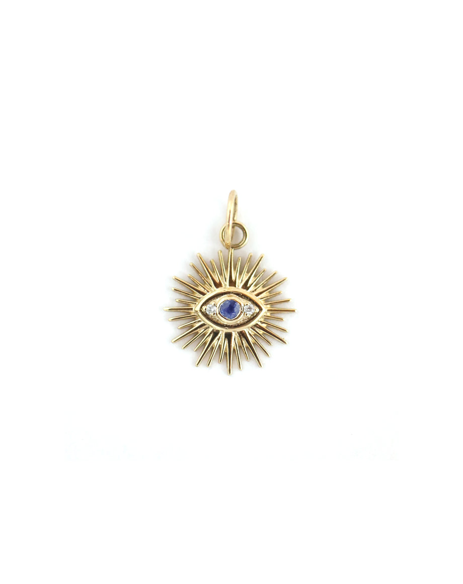 14K Sunburst Evil Eye with Blue Sapphire