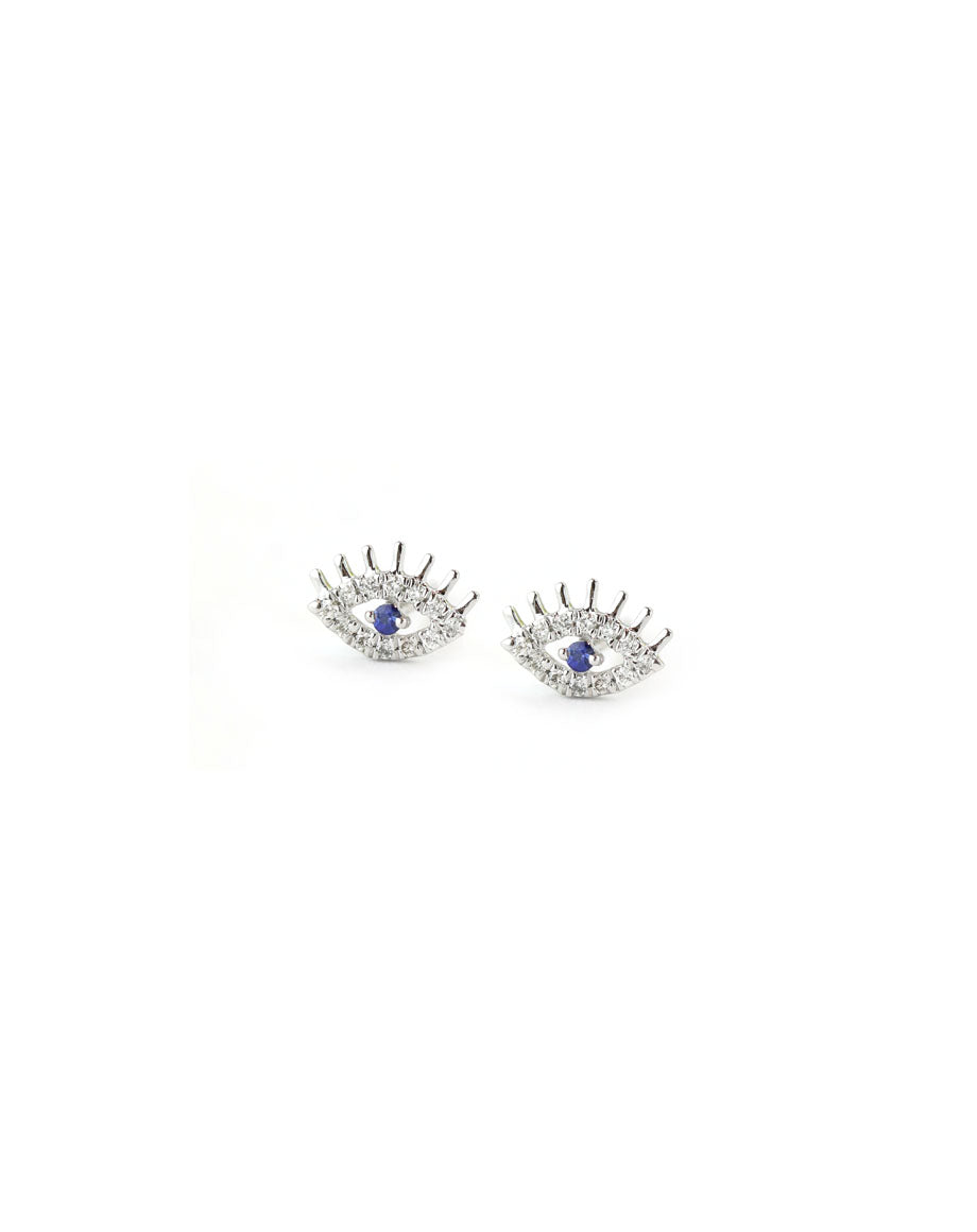 14K Gold Sapphire Evil Eye Lash Studs