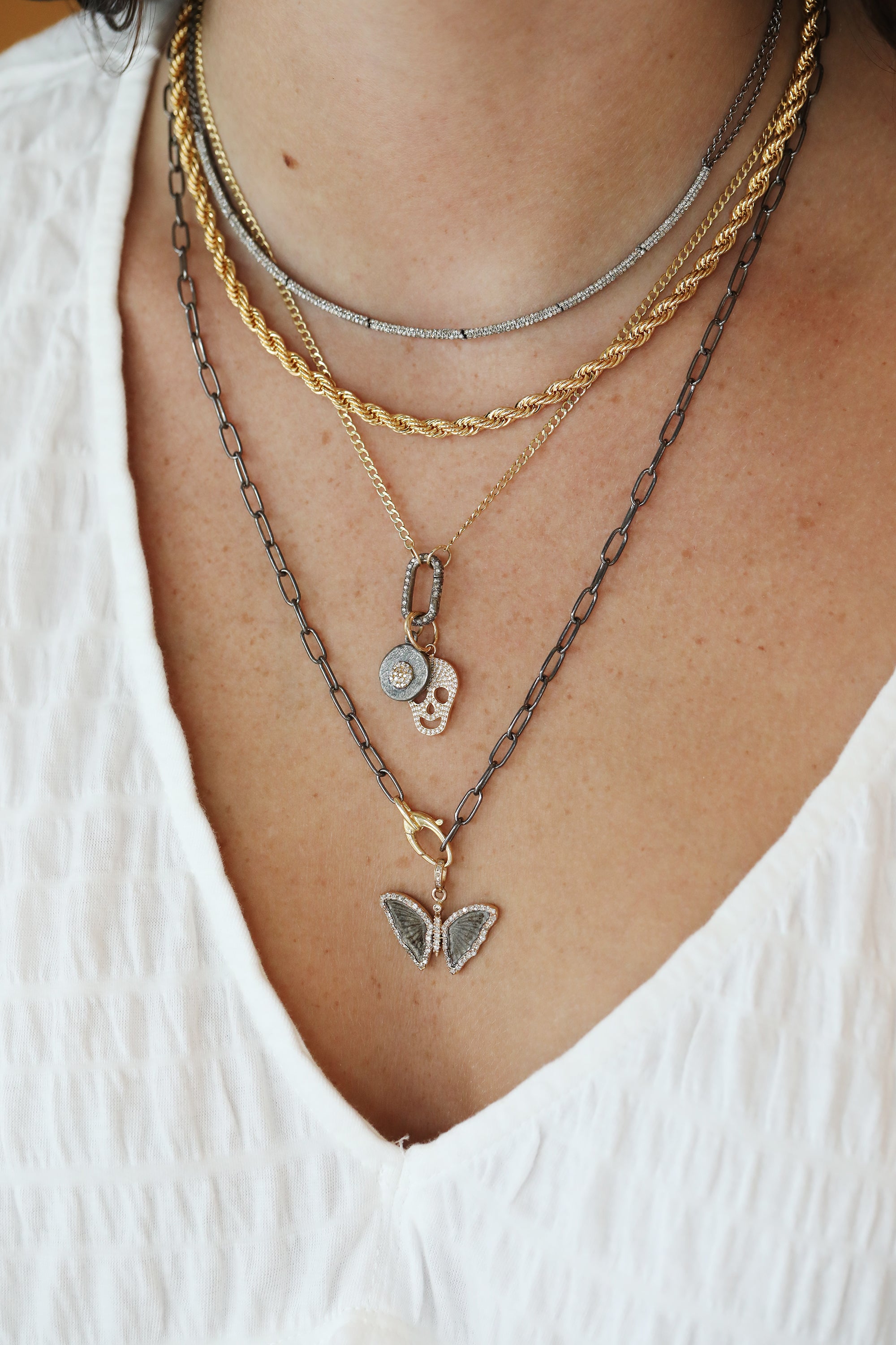 14K Gold Diamond Skull Charm