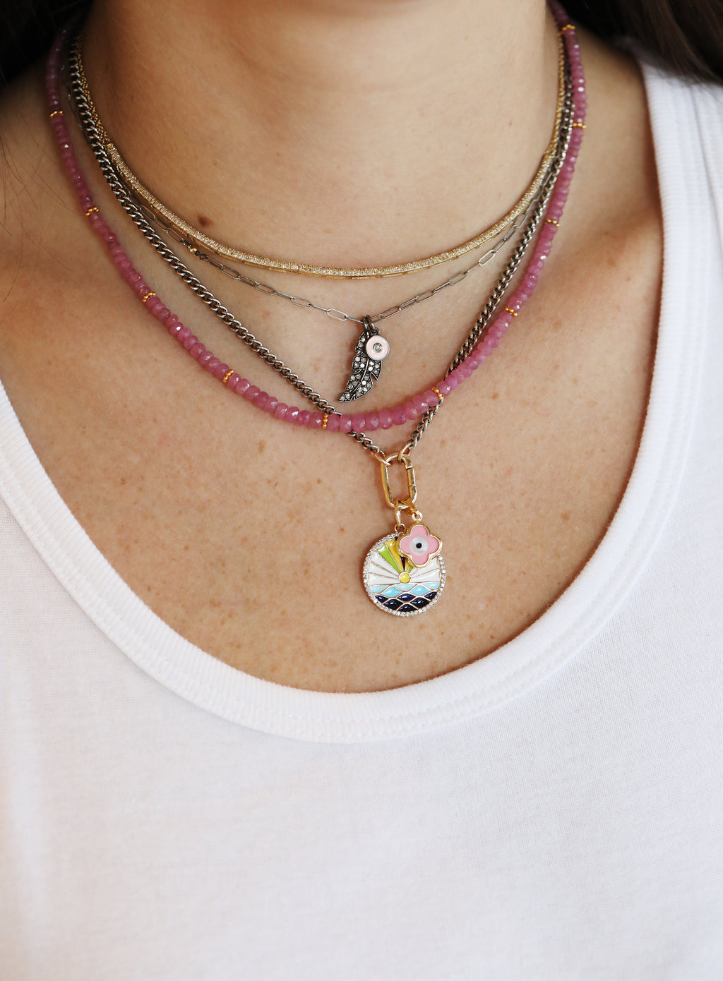 14K Gold Enamel Sunset Charm