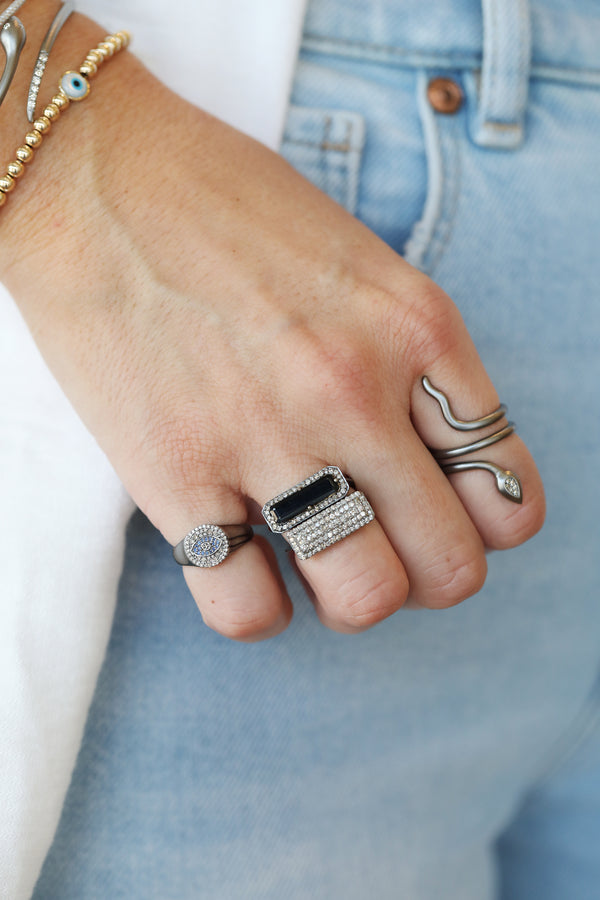 Silver Diamond Sapphire Evil Eye Signet Ring