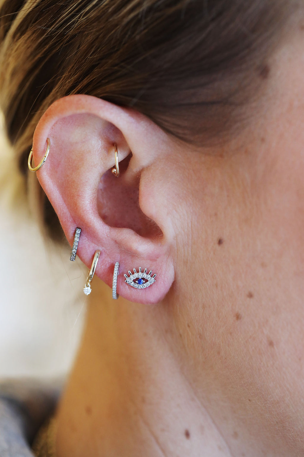 14K Gold Sapphire Evil Eye Lash Studs