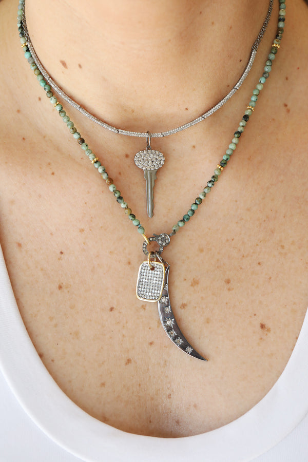 Silver Dotted Diamond Crescent Moon Charm