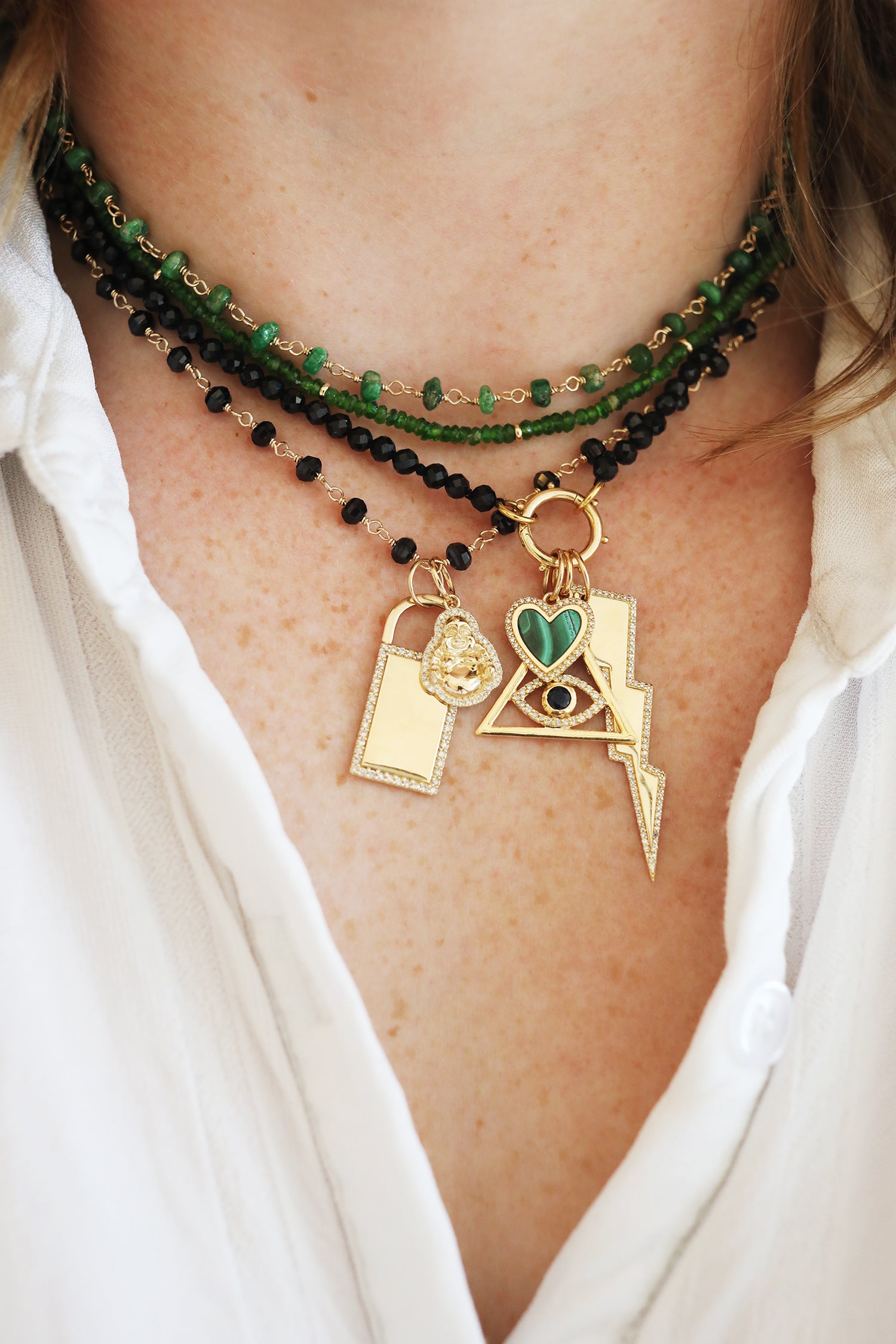 14K Gold Triangle Evil Eye Charm