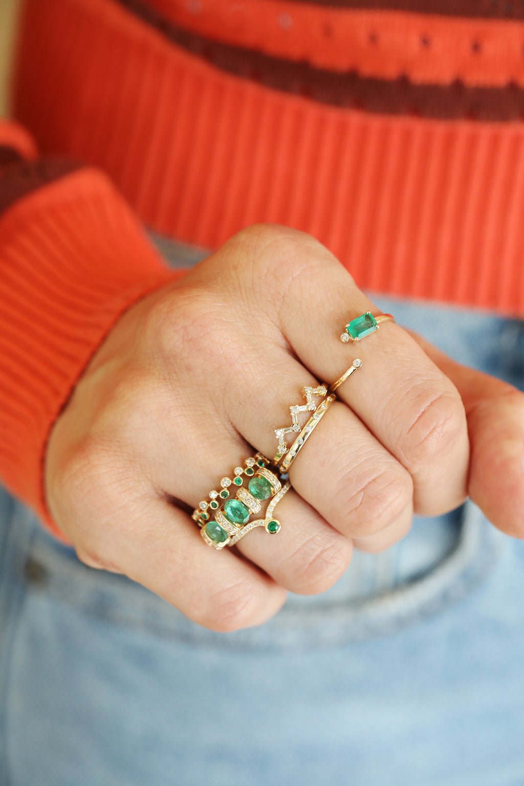 14K Gold Diamond Zig Zag Baguette Ring