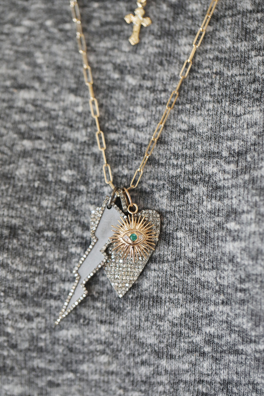 14K Sunburst Evil Eye with Emerald