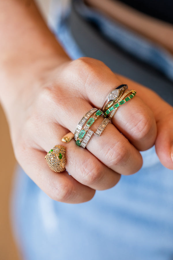 14K Gold Baguette Emerald .151ct Diamond X Ring