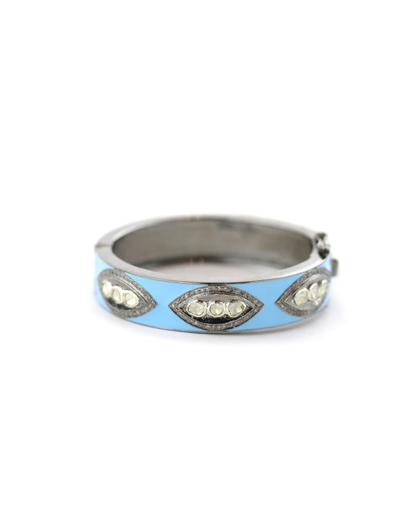 Sky Blue Enamel Polki Diamond Bangle