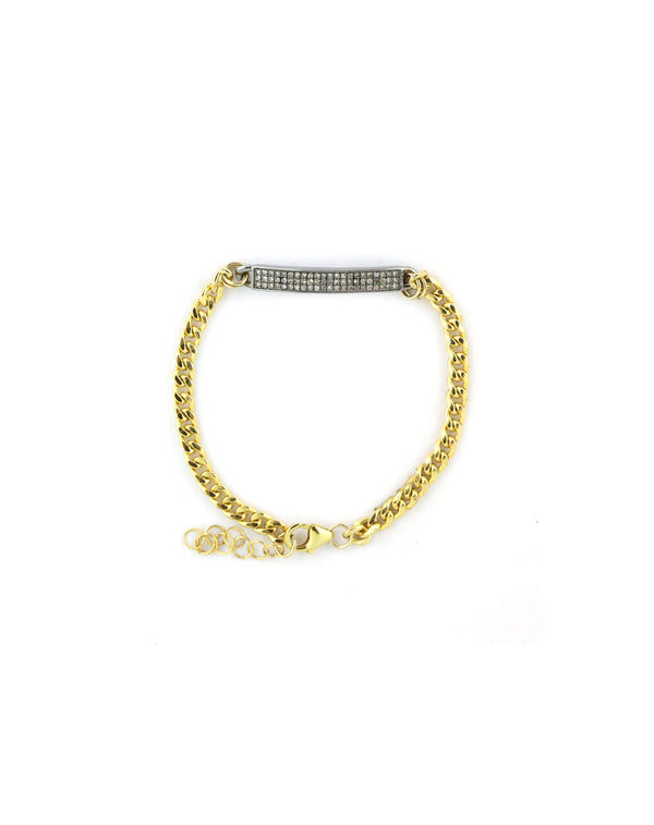 Two Tone Diamond ID Flat Cuban Bracelet