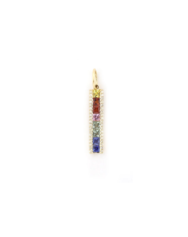 14K Gold Diamond Rainbow Sapphire Bar Charm