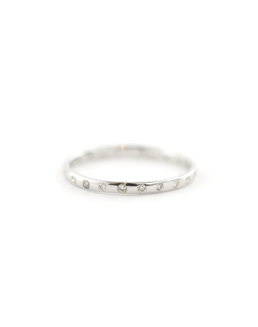 14K White Gold Thin Dotted Diamond Band