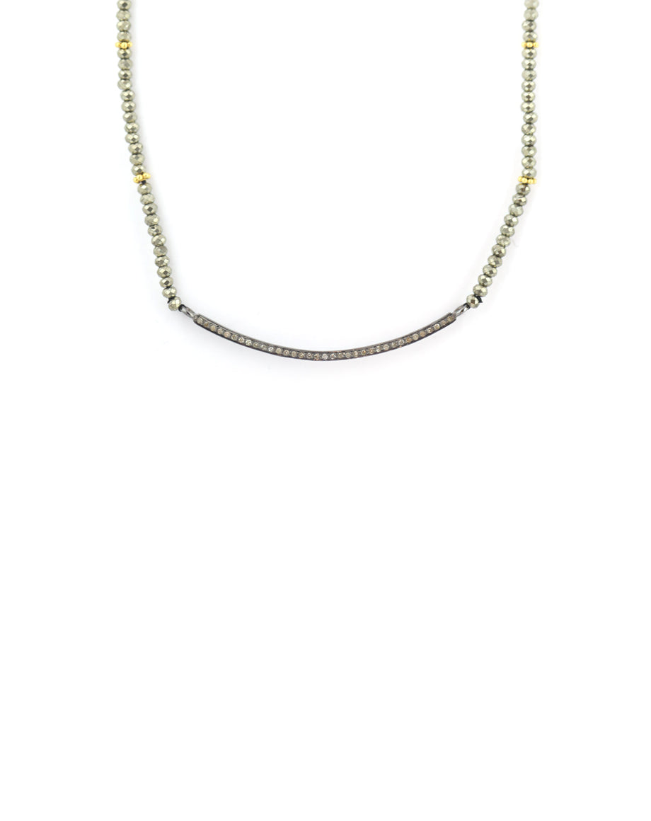 The Lina Necklace - Oxidized Bar on Pyrite