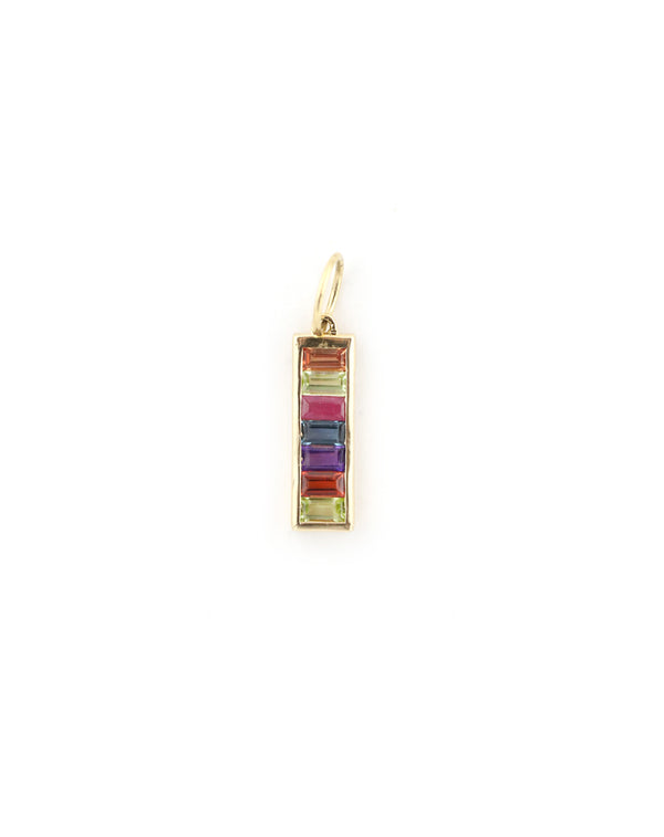 14K Gold Rainbow Sapphire Bar Charm