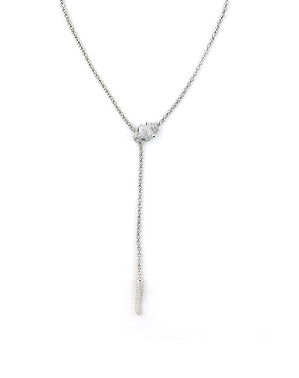 Silver Popcorn Chain Panther Lariat