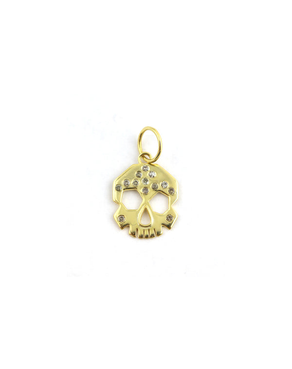 14K Gold Spotted Diamond Skull Charm